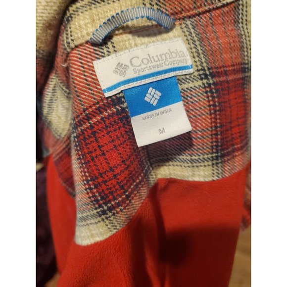Columbia fleece lined shirt buttoned up red white sz M may fit L excellent - Picture 2 of 5